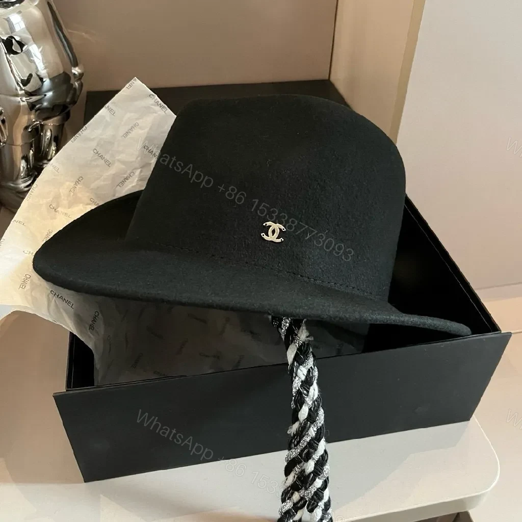View 5 of Black Wool Fedora with Luxe Logo Edge Hat