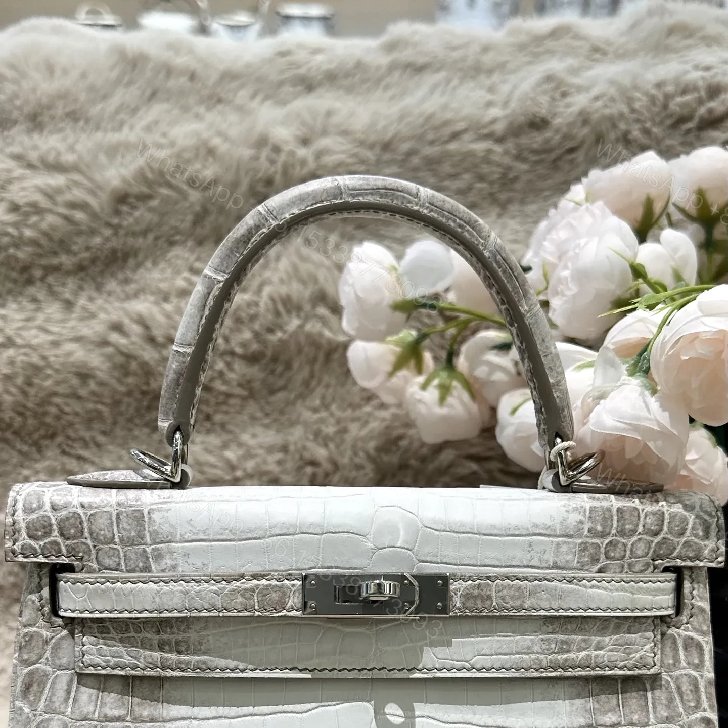 View 6 of Hermes Kelly 25cm Himalaya Crocodile Leather Silver Hardware