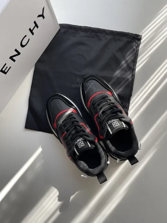 View 2 of Dynamic Runner: Black/Red Leather-Blend High-Top Sneaker