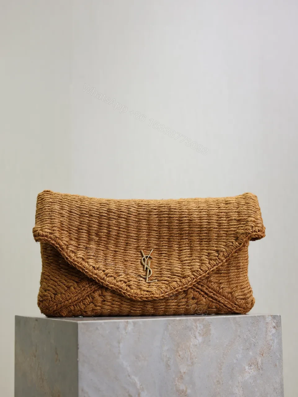 Natural Straw Textured Clutch with Luxe Metal Clasp — view 1