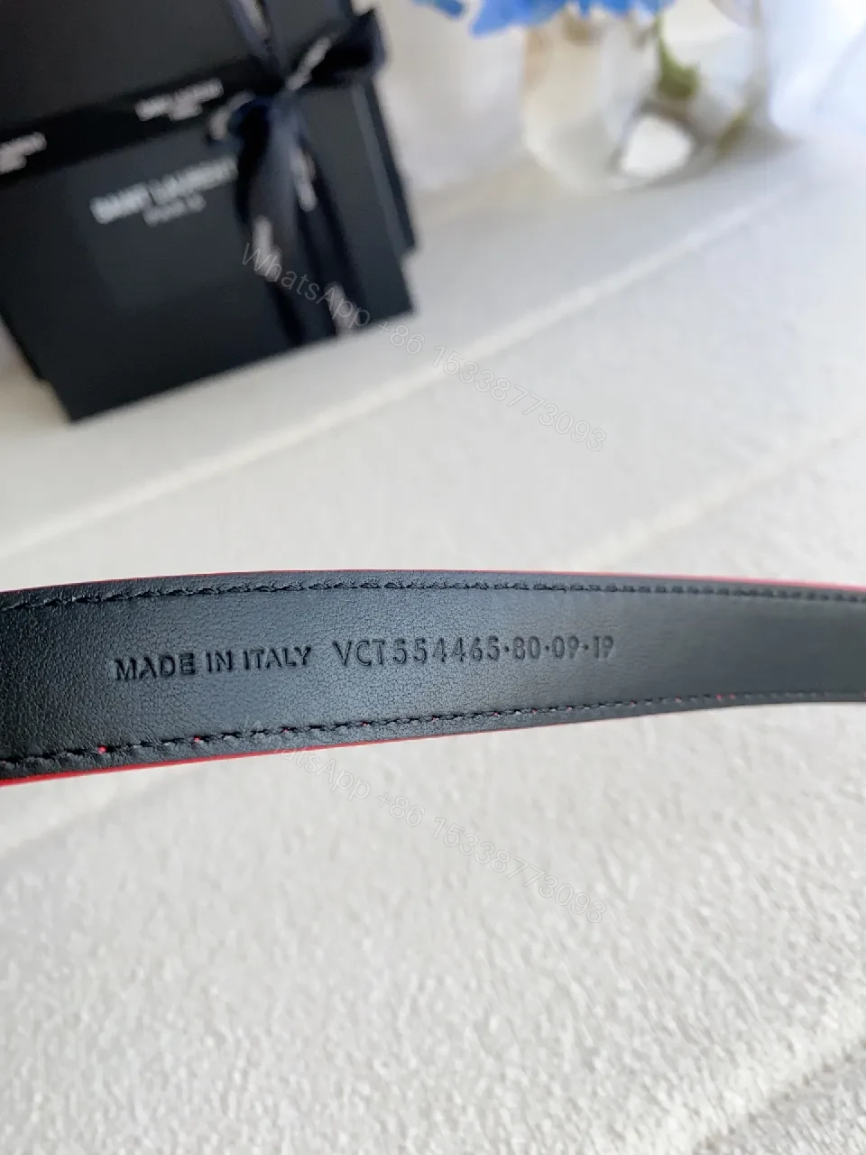 View 3 of Vivid Red Leather Bracelet with Gold-Tone HW Accent