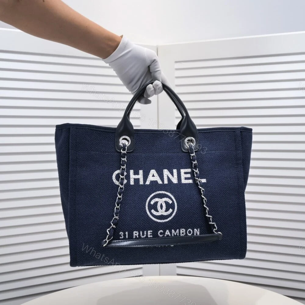 View 2 of Chanel Deauville Shopping Tote Dark Blue 39Cm