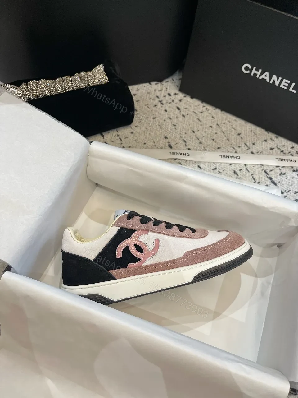 View 3 of Soft Pink Suede & Leather Luxury Sneaker – Mixed Textures, Low-Profile Comfort