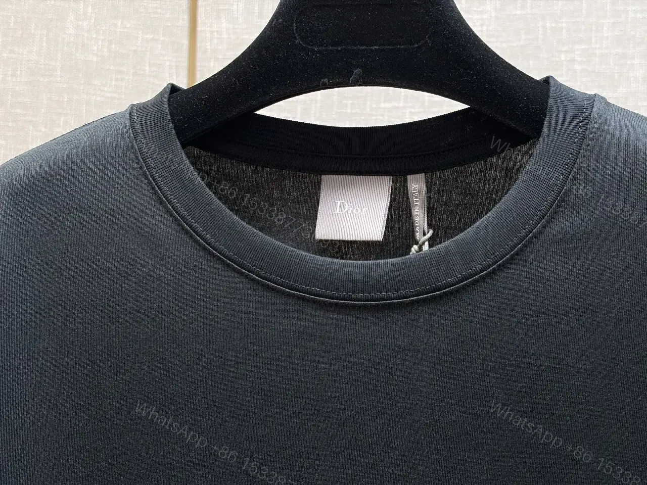 View 7 of Black Cotton T-Shirt with Green Clover Embroidery, Dior-inspired Style, Logo Feature, T-Shirt
