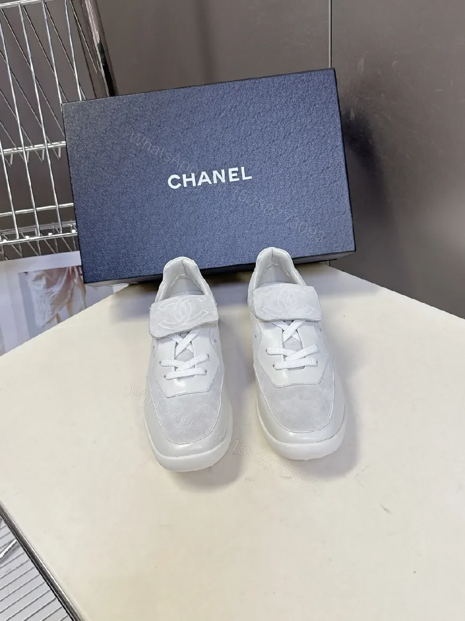 View 3 of White Premium Trainers: Minimalist Leather-Suede, Velcro Closure Sneaker