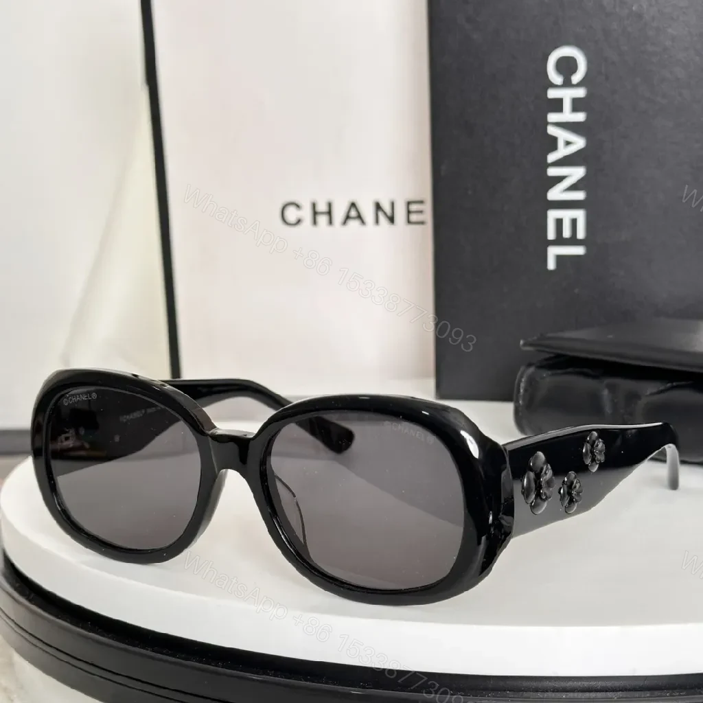 View 3 of Black Oval Sunglasses with Bloom Embellished Arms - Luxe, Gradient Lenses