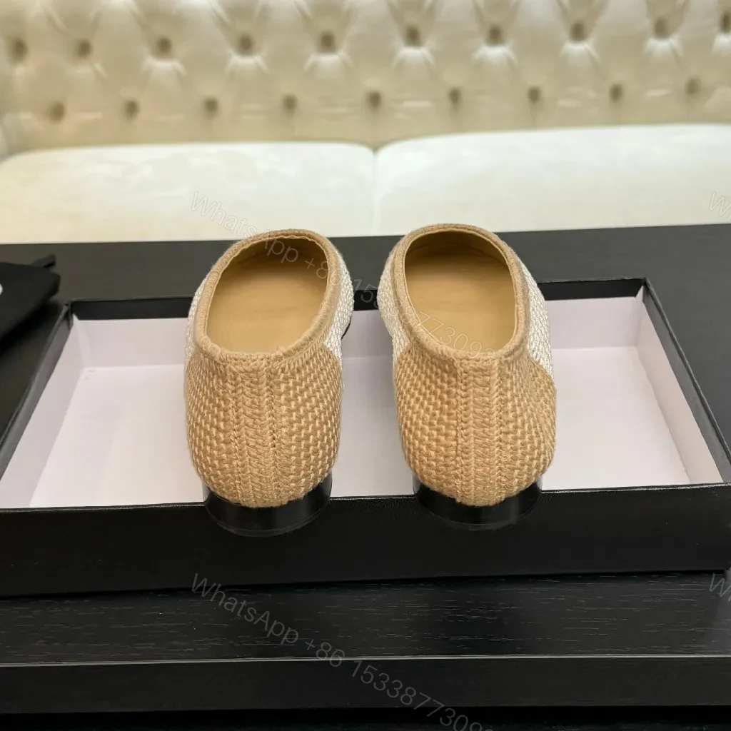 View 3 of Champagne-Beige Woven Espadrille Flats: Couture-Inspired Comfort