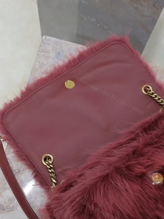 View 3 of Lux Burgundy Faux Fur Tote with Gold Hardware â€” Urban-Chic Luxury