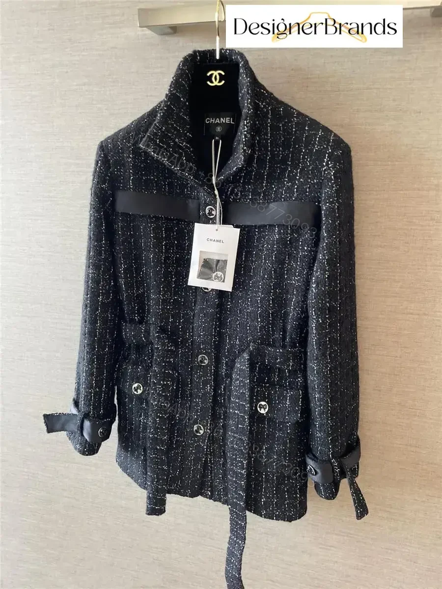 View 4 of Textured Tweed Belted Jacket with Metallic Accents