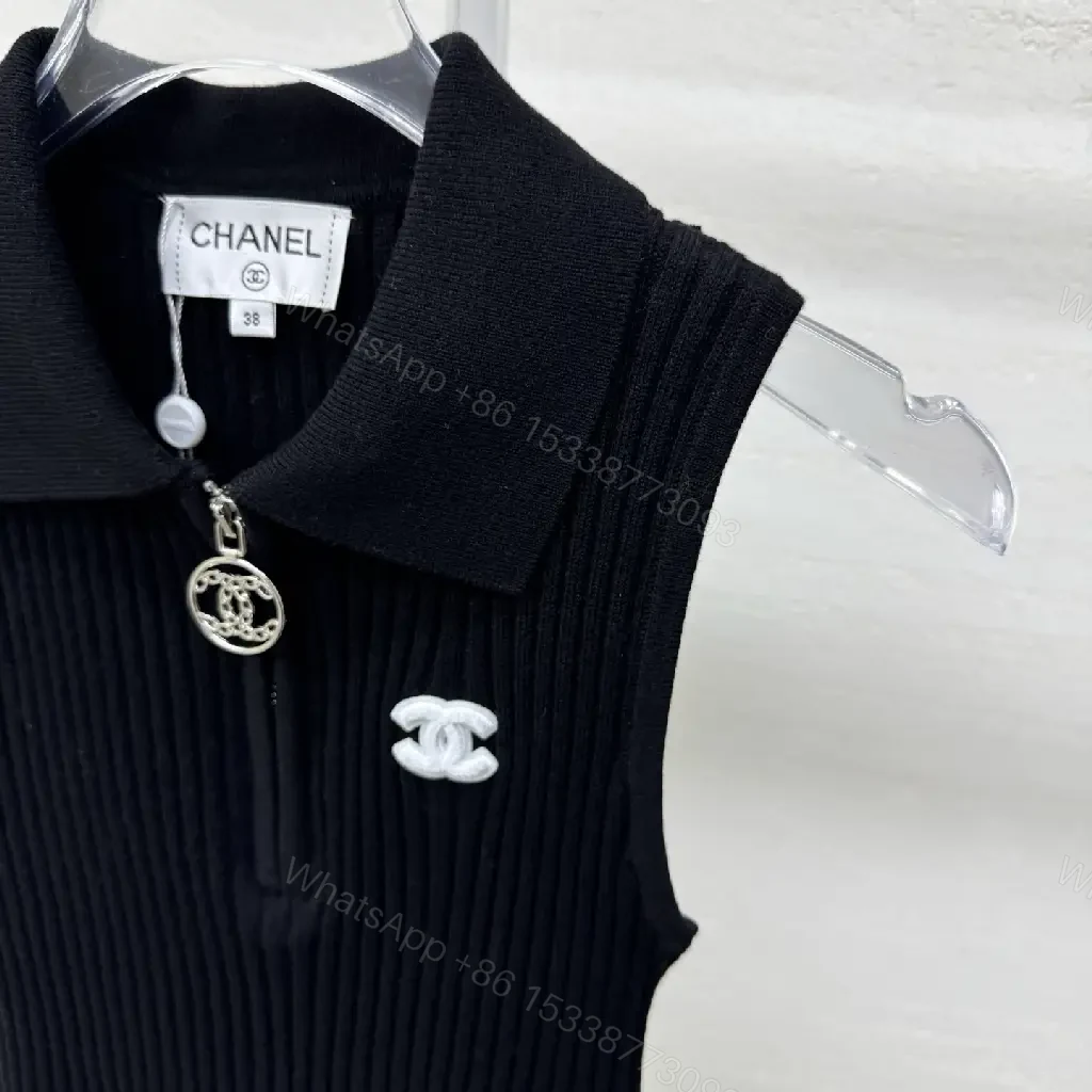 View 9 of Chic Knit Tank: Minimalist Black, Luxe Logo Accent, Zippered Flow