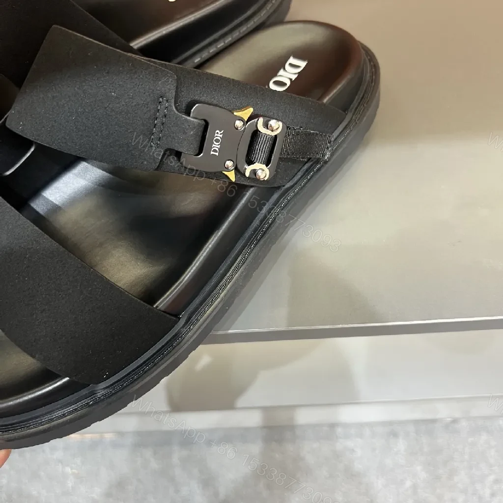 View 8 of Bold Textured Straps Black Leather Sandals: Minimalist Luxury