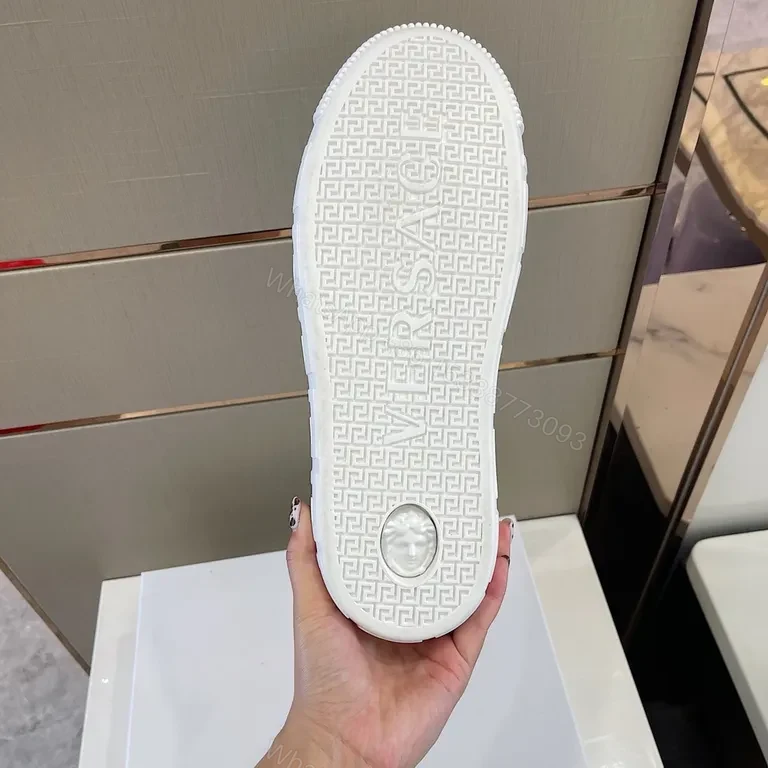 View 3 of Versace Bold Logo White Leather Sneakers, Premium Comfort