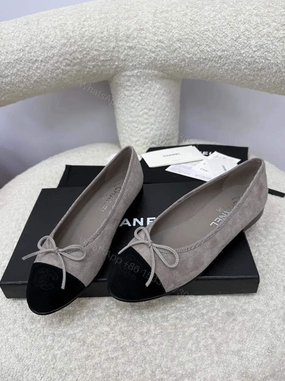 View 8 of Taupe Suede & Velvet Bow Ballet Flats, All-Day Comfort