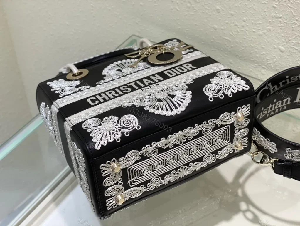 View 7 of White Embroidery Satchel: Dior Couture Crossbody Bag