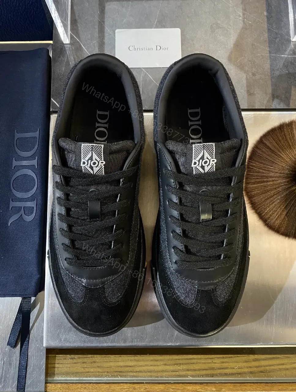 View 6 of Navy Suede Leather High-Top Sneakers with Subtle Detail