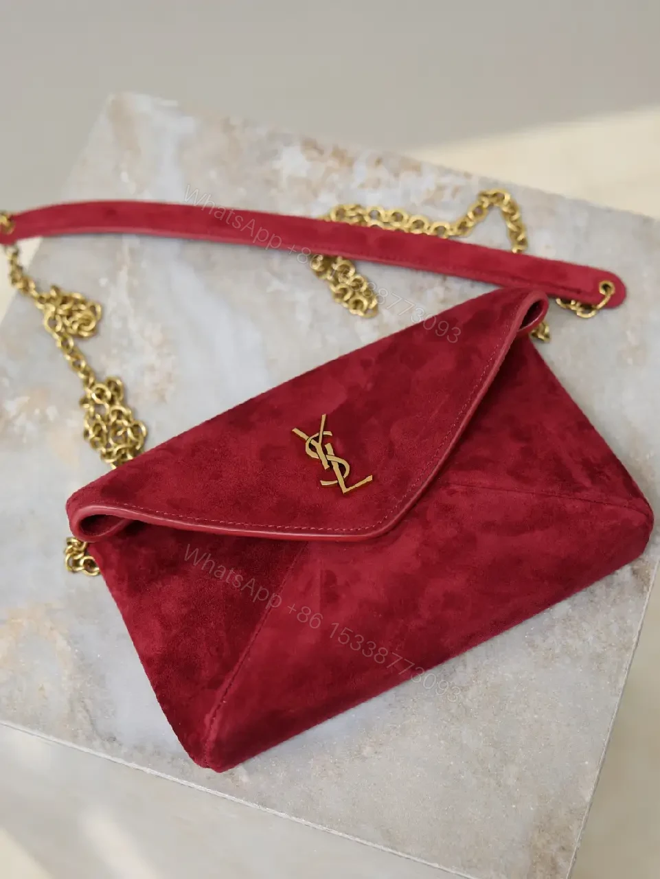 View 5 of Red Velvet Clutch with Gold-Tone Envelope Charm