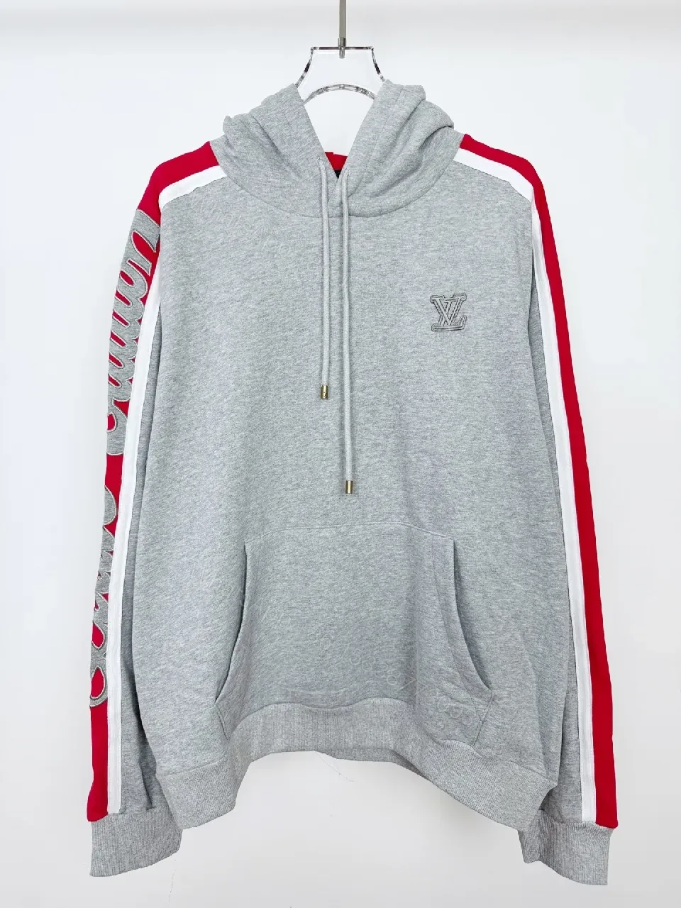 Grey Mélange Hoodie with Red Tape – Premium Comfort & Embroidery — view 1