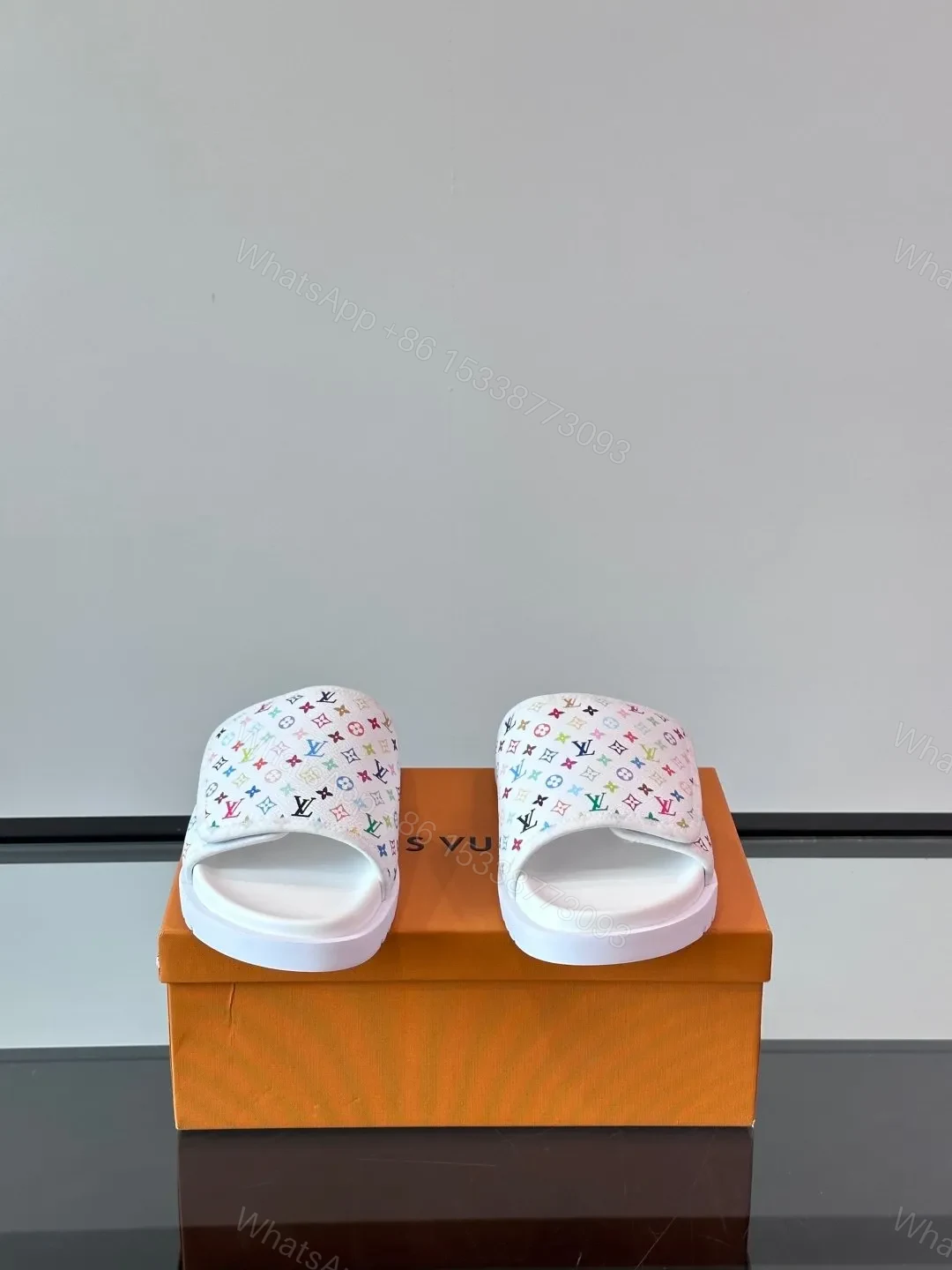 View 2 of LV Men White Patterned Leather Slides