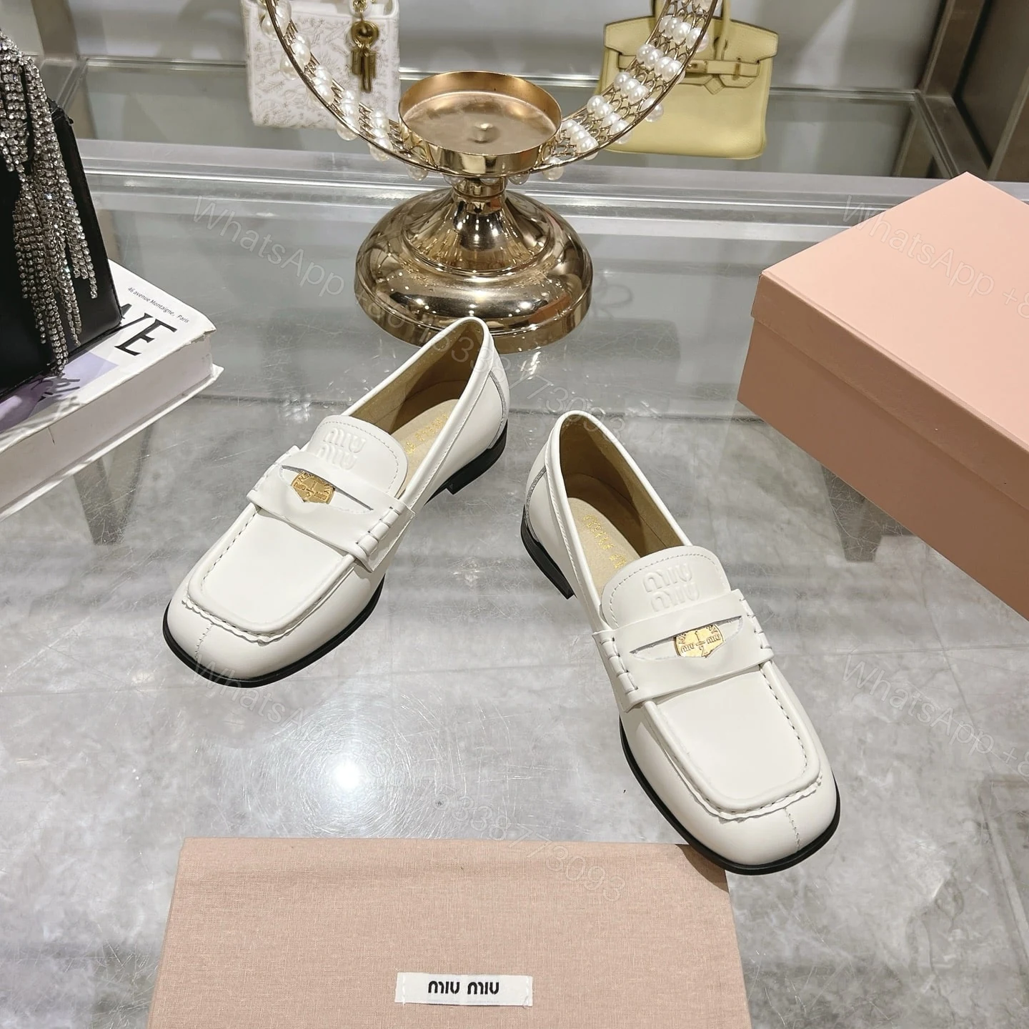 View 3 of MIUMIU LEATHER LOAFERS WHITE