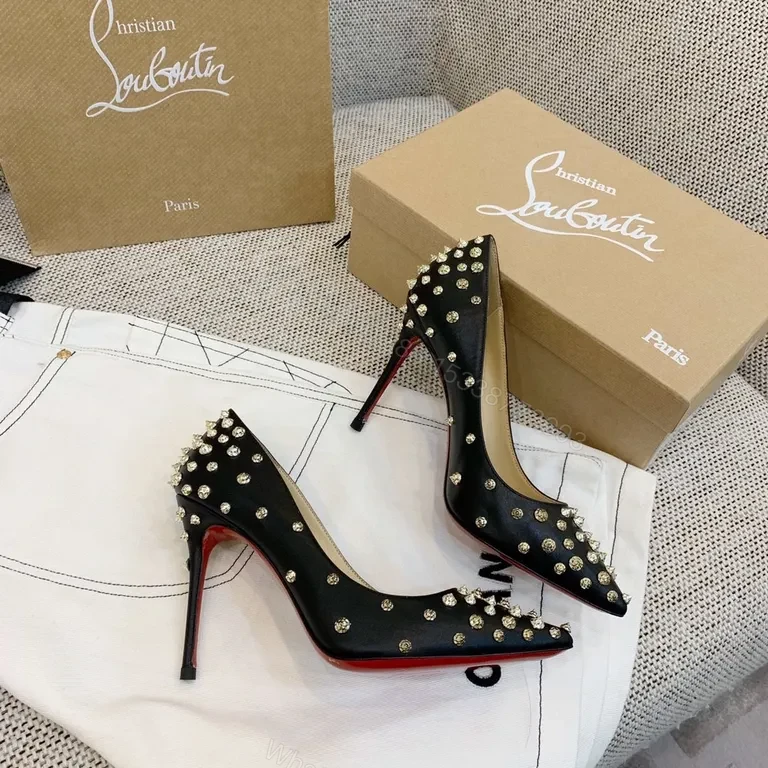 View 7 of Statement Studded Heels: Pointed Toe, Black Leather, Lux Edge Heels
