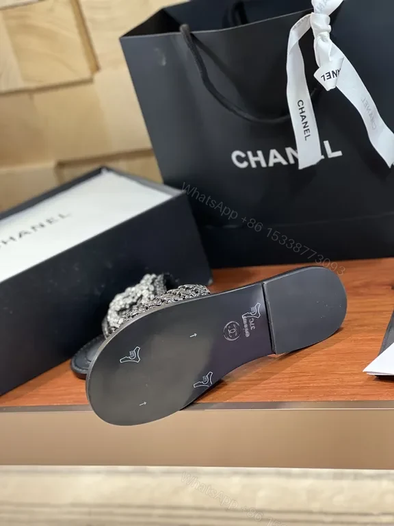 View 3 of Chanel-Inspired Embellished Slide Sandals: Luxe Comfort