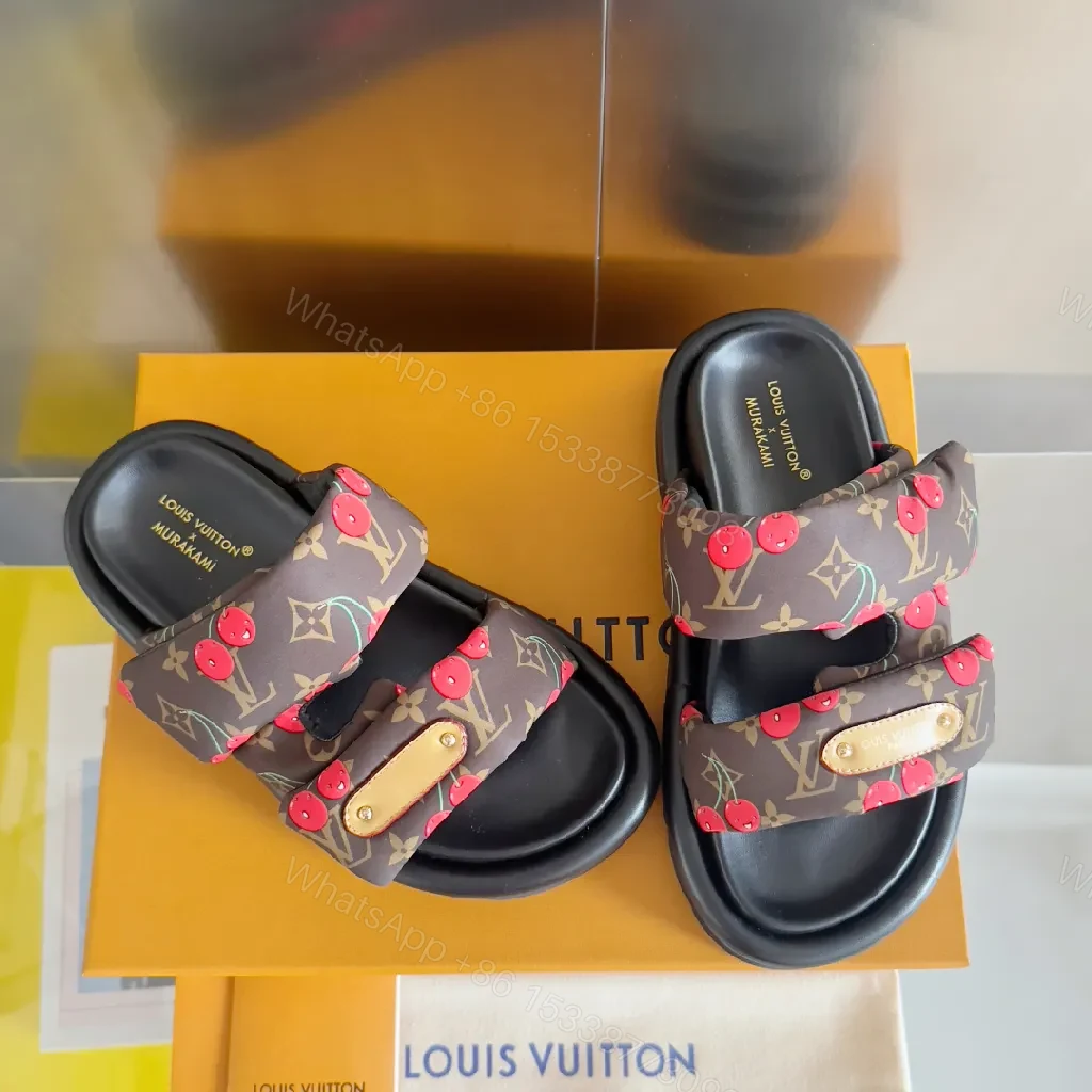 Bold Cherry Pattern Slides: Luxe Comfort Sandals — view 1