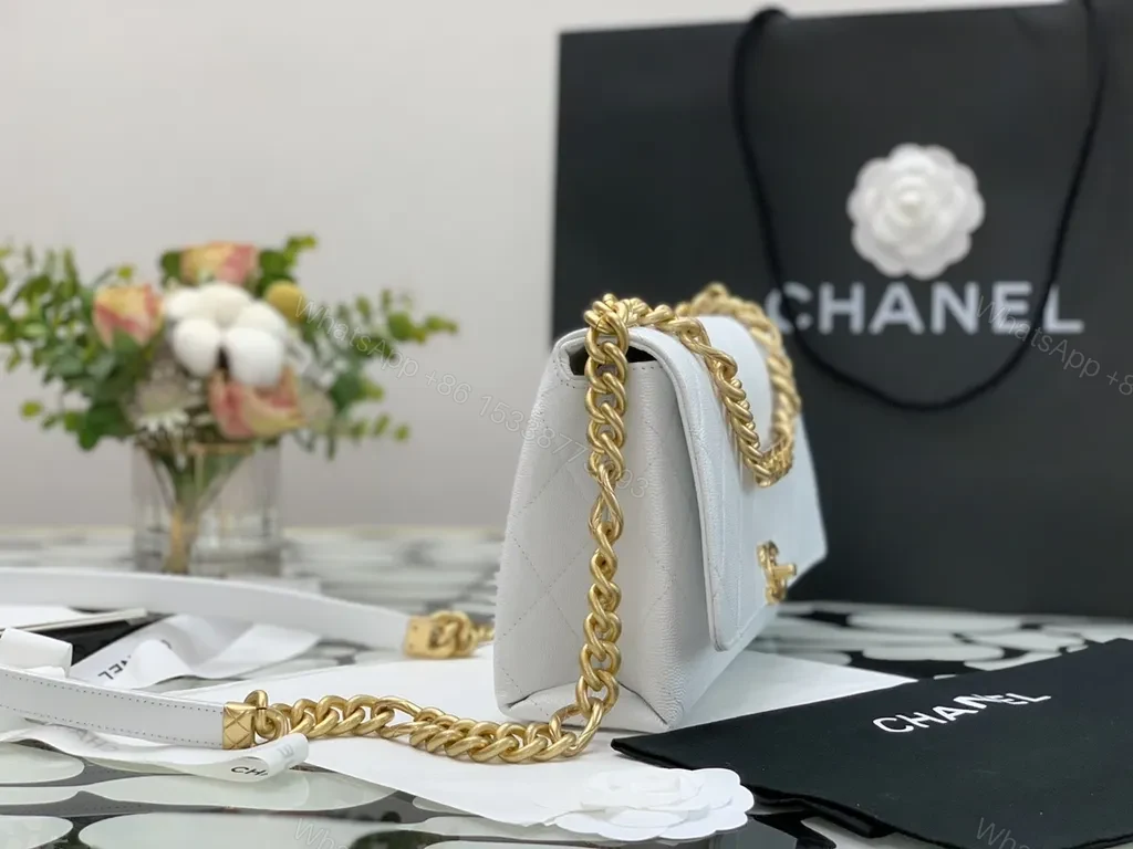 View 7 of Chic White Quilted Bag with Gold Chain | Luxury Shoulder Bag