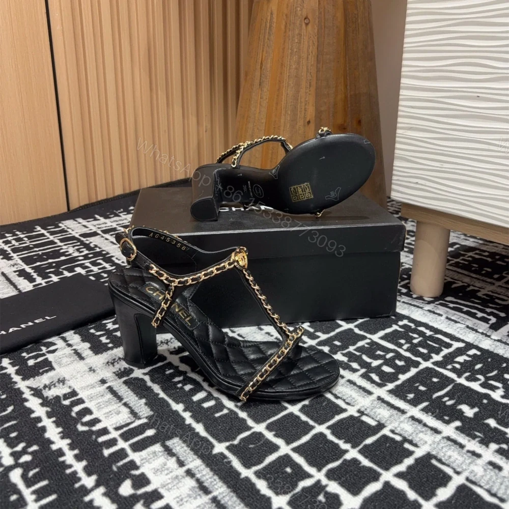 View 9 of 高仿Chanel*25C系列G46109X小羊皮高踭涼鞋黑色8.8CM免檢版