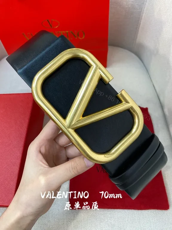 View 5 of Valentino Garavani Black Leather Belt with V Buckle