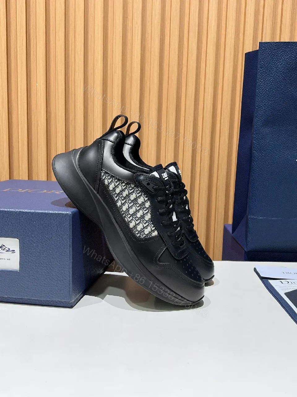 View 8 of Lux Black Leather-Details Sneaker: Knit Panels, Modern Streetwear