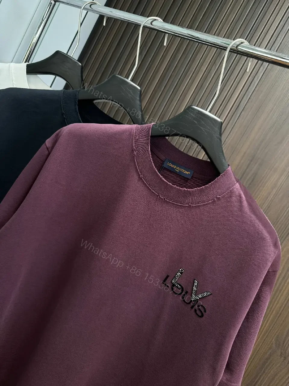 View 8 of Burgundy Cotton Oversized Tee with LVIS Embroidery
