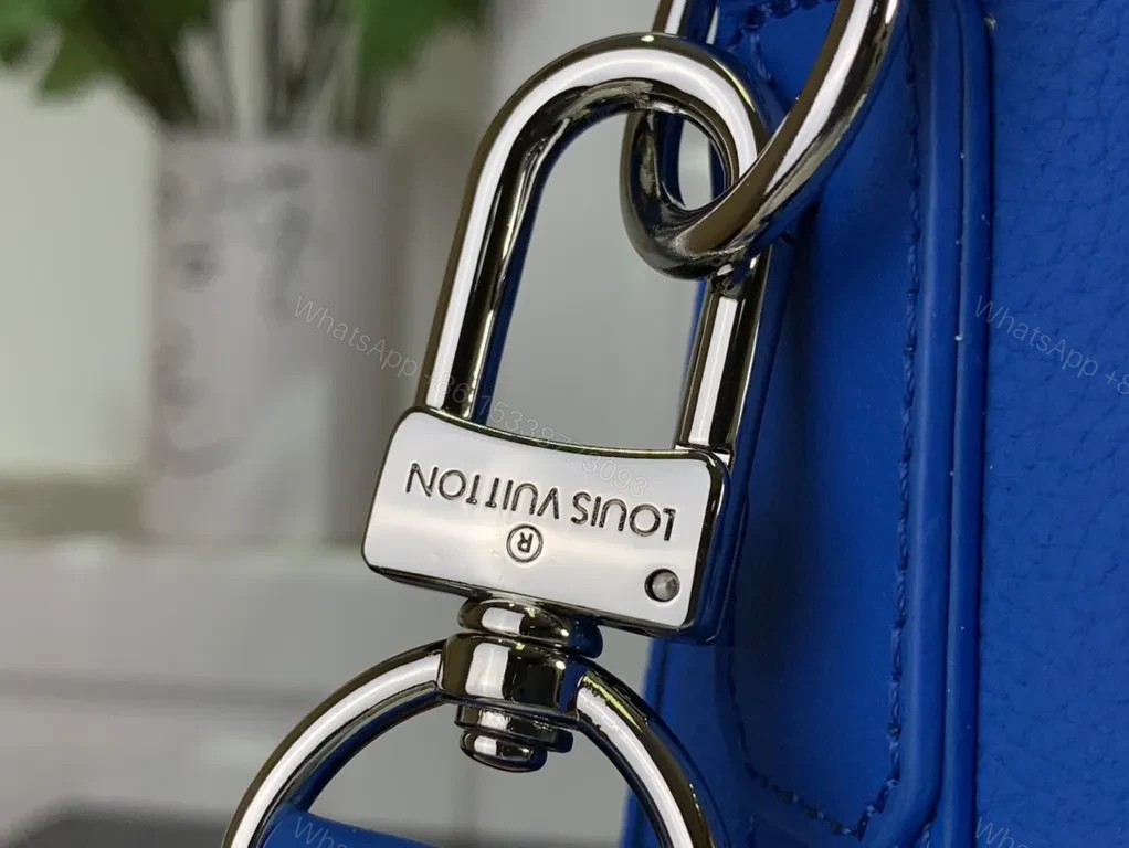View 8 of Bold Blue Crossbody: Textured Leather, LV-inspired Monogram Bag