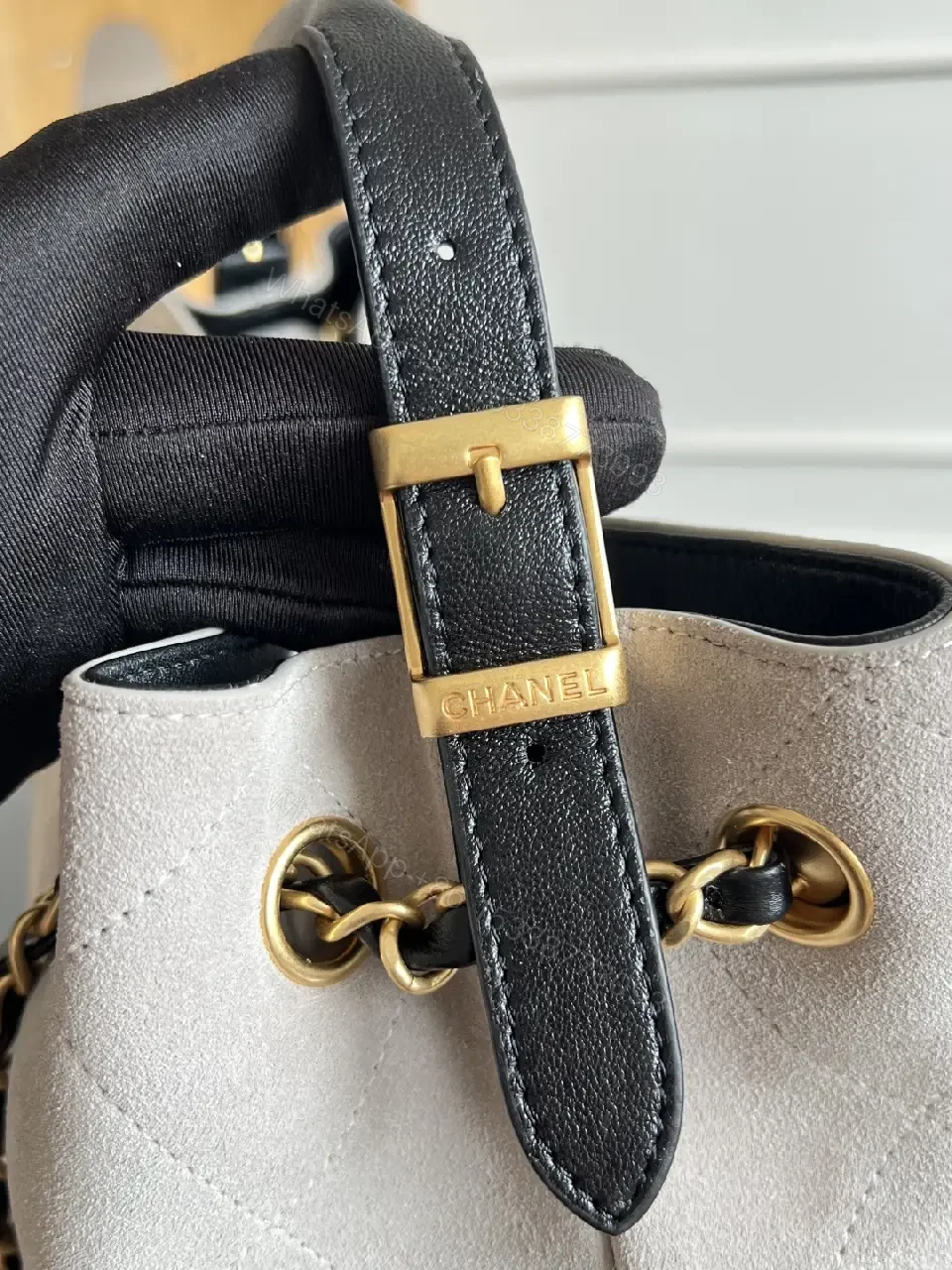 View 14 of Two-Tone Quilted Tote: Convertible Chain Handle, Subtle Glam