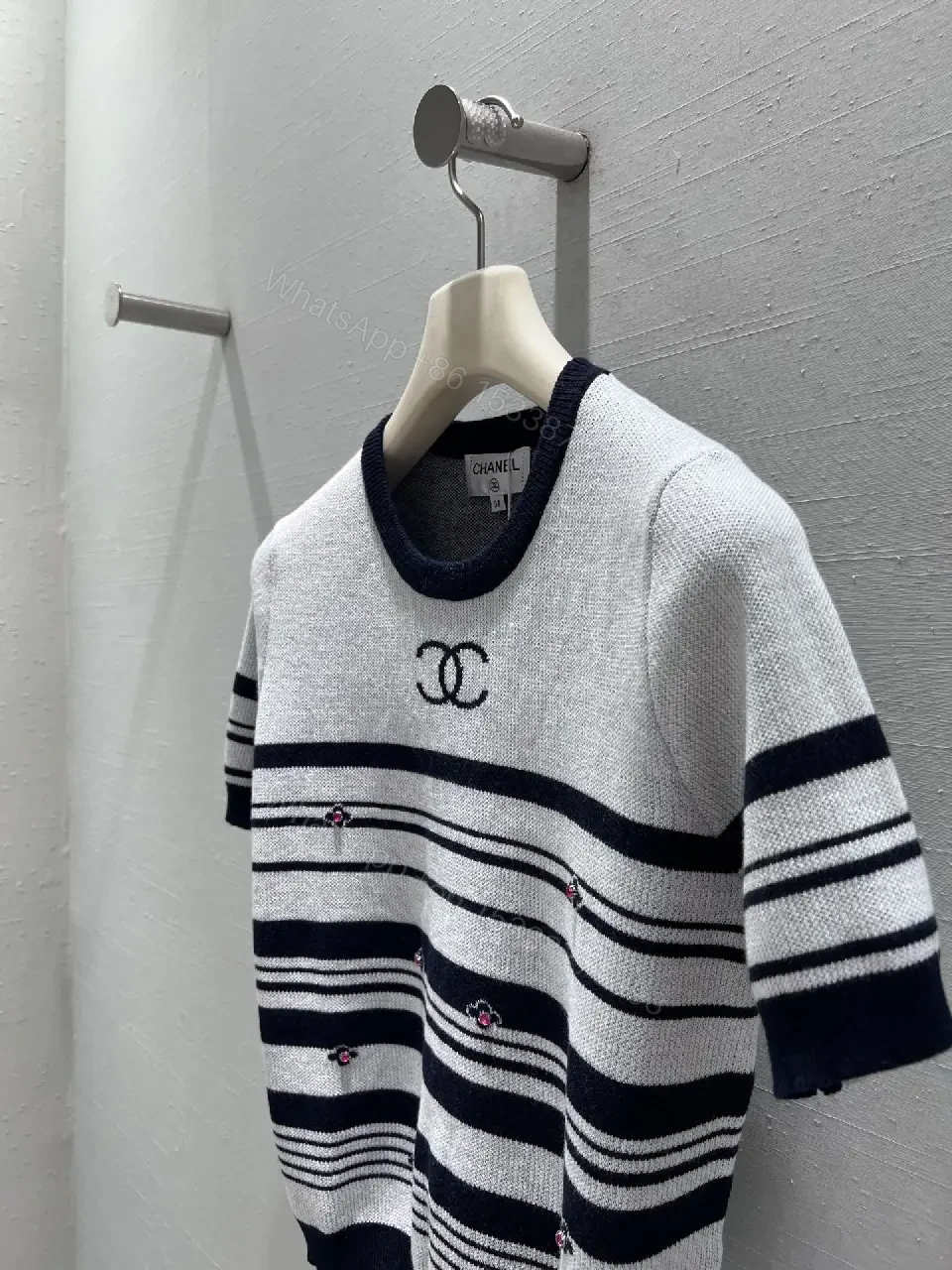 View 11 of Chanel-Influenced Striped Knit Top with Subtle Embellishments