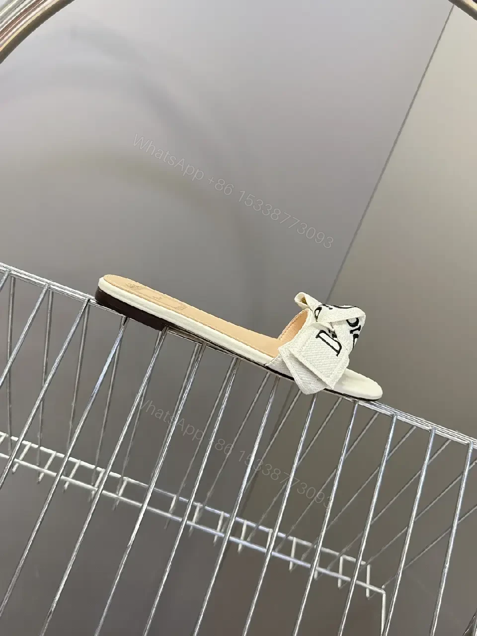 View 4 of White Satin Dior-Logo Slide Sandals