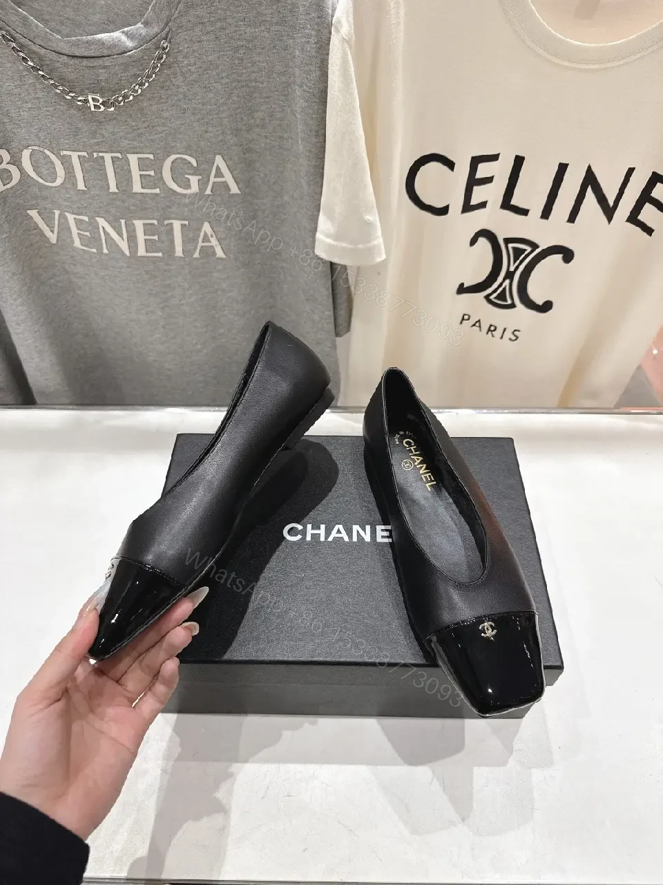 View 6 of Chic Black Leather Slip-Ons with Quilted Toe Comfort Flats