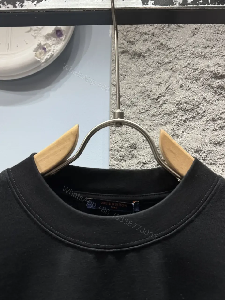 View 4 of Embroidered Monogram Black Tee - Minimal Luxe Crewneck