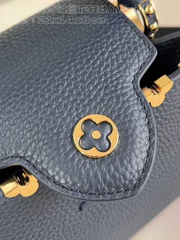 View 3 of Navy Leather Bag with Gold LV Accents