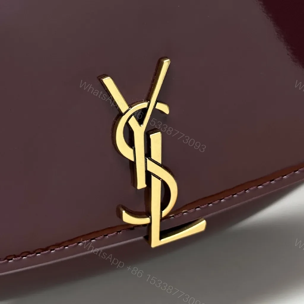 View 4 of Glossy Burgundy Velvet-Patent Mini Bag with Gold Hardware