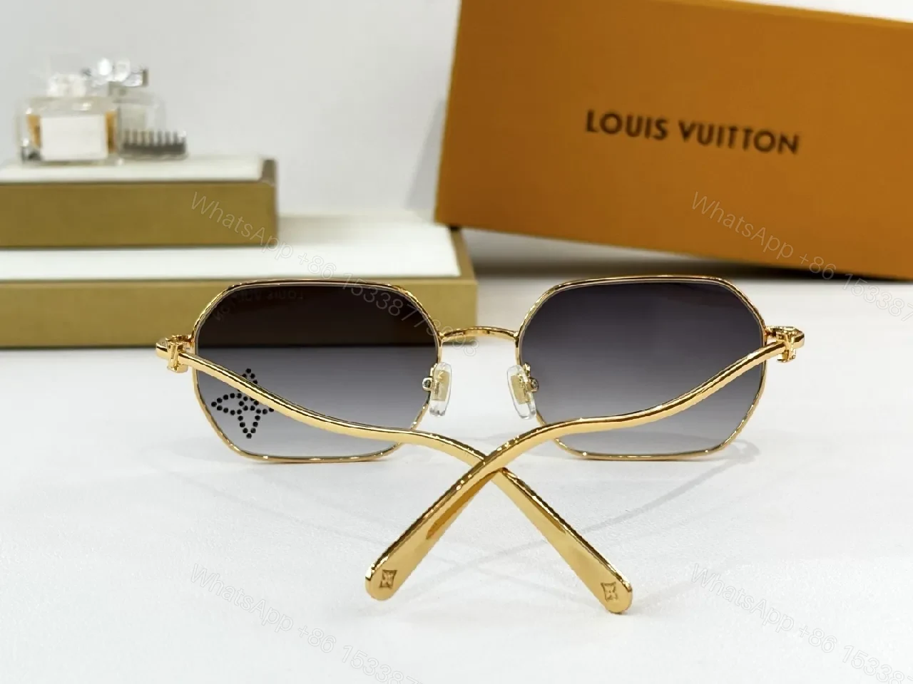 View 9 of Gold-Frame Sunglasses with Gradient Lenses and Diamond Accents, Luxury Style