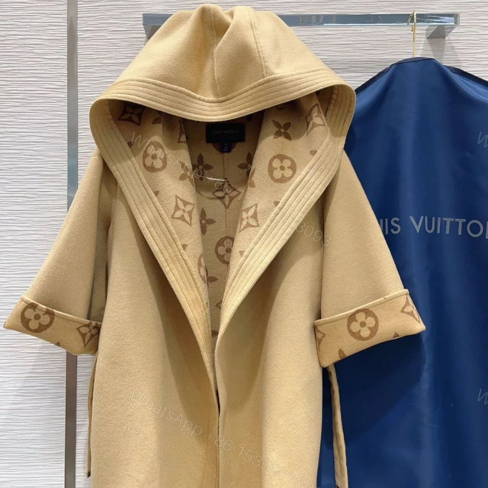 View 3 of Louis Vuitton Signature Hooded Wrap Robe Coat Beige 1AB713