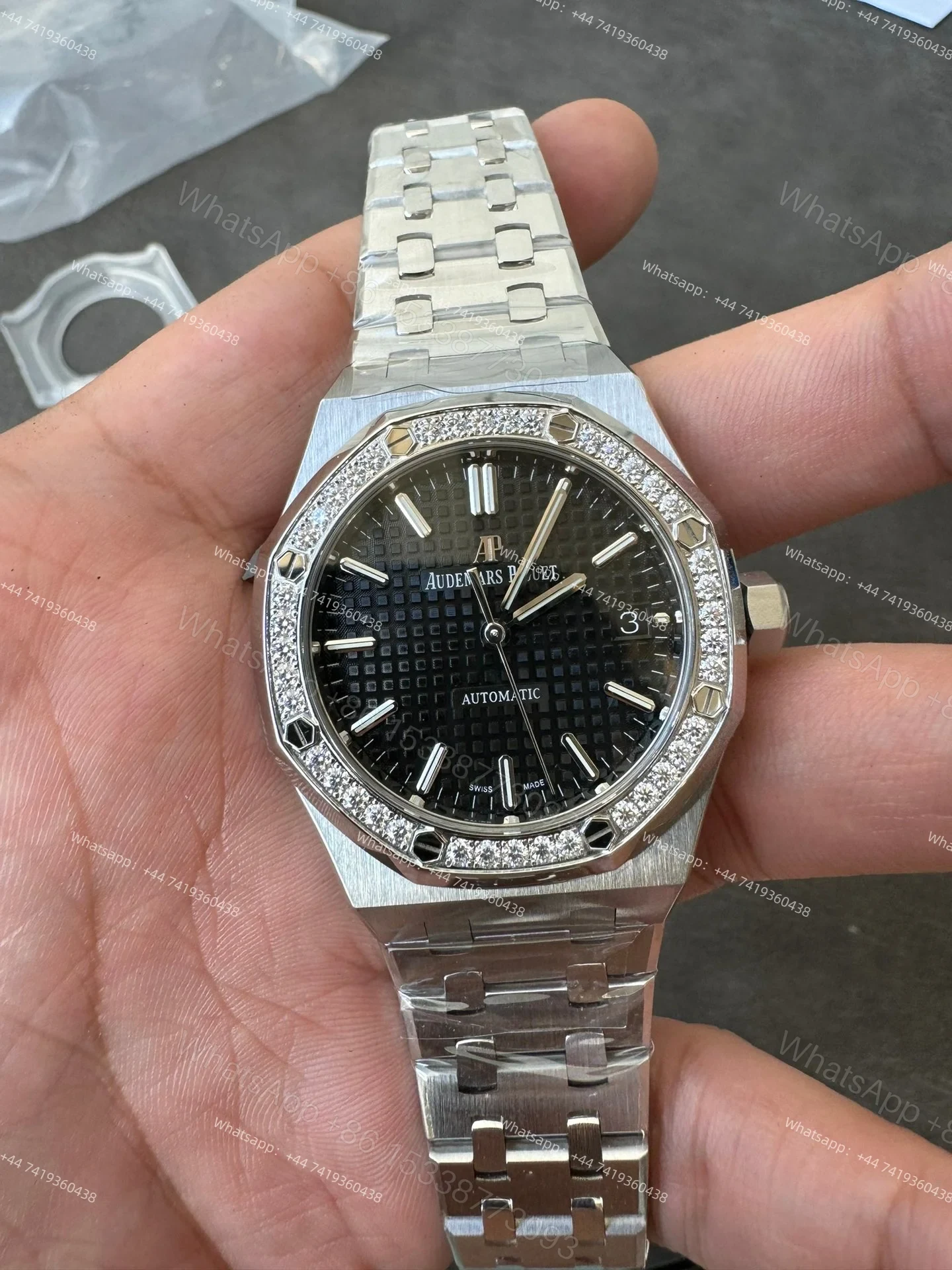 View 3 of Audemars Piguet Super Clone Royal Oak 15451ST Diamond-Set Bezel Black Dial 37MM