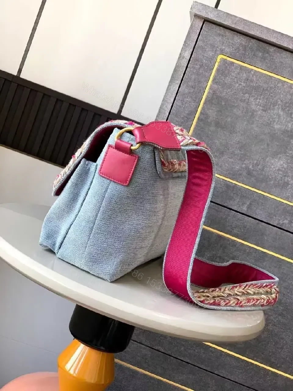 View 2 of Denim-Blue Braided-Detail Shoulder Bag: Everyday Luxury