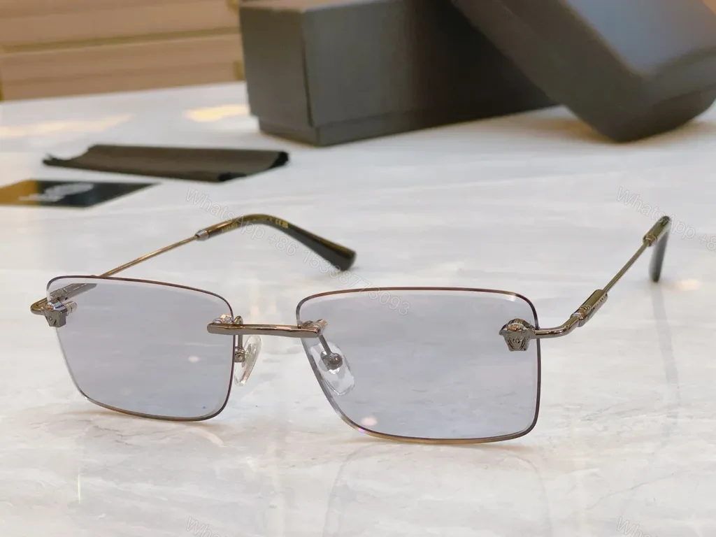 View 9 of Gold-Tone Wayfarer Rimless Sunglasses â€” Luxury Versace-Style, UV400 Protection