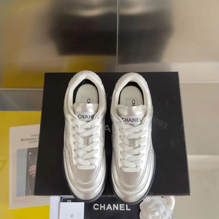 Chanel-Inspired Silver Luxe Sneakers: Subtle Opulence — view 1