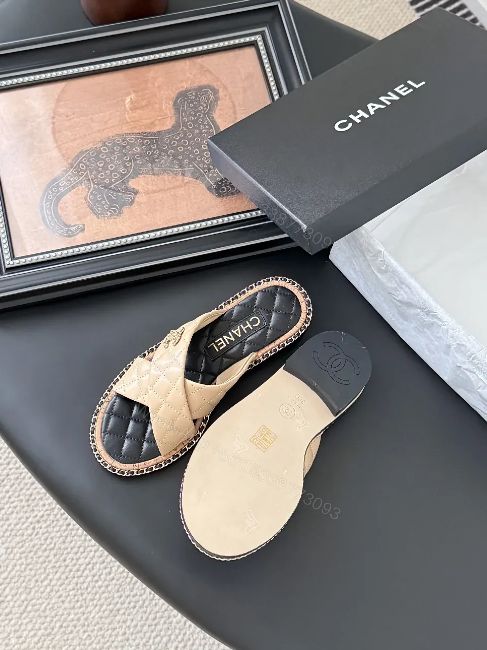 View 8 of Quilted Sandal with Chain Trim – Luxe Everyday Couture