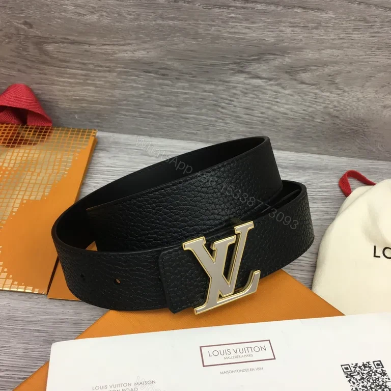 Black Leather Belt with LV-Style Gold Buckle - Premium Everyday Accessory — view 1