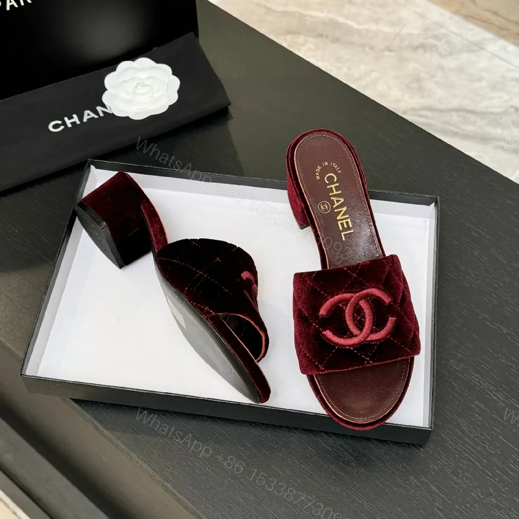 View 5 of Velvet Burgundy Mules: Luxe Quilted Open-Toe Comfort