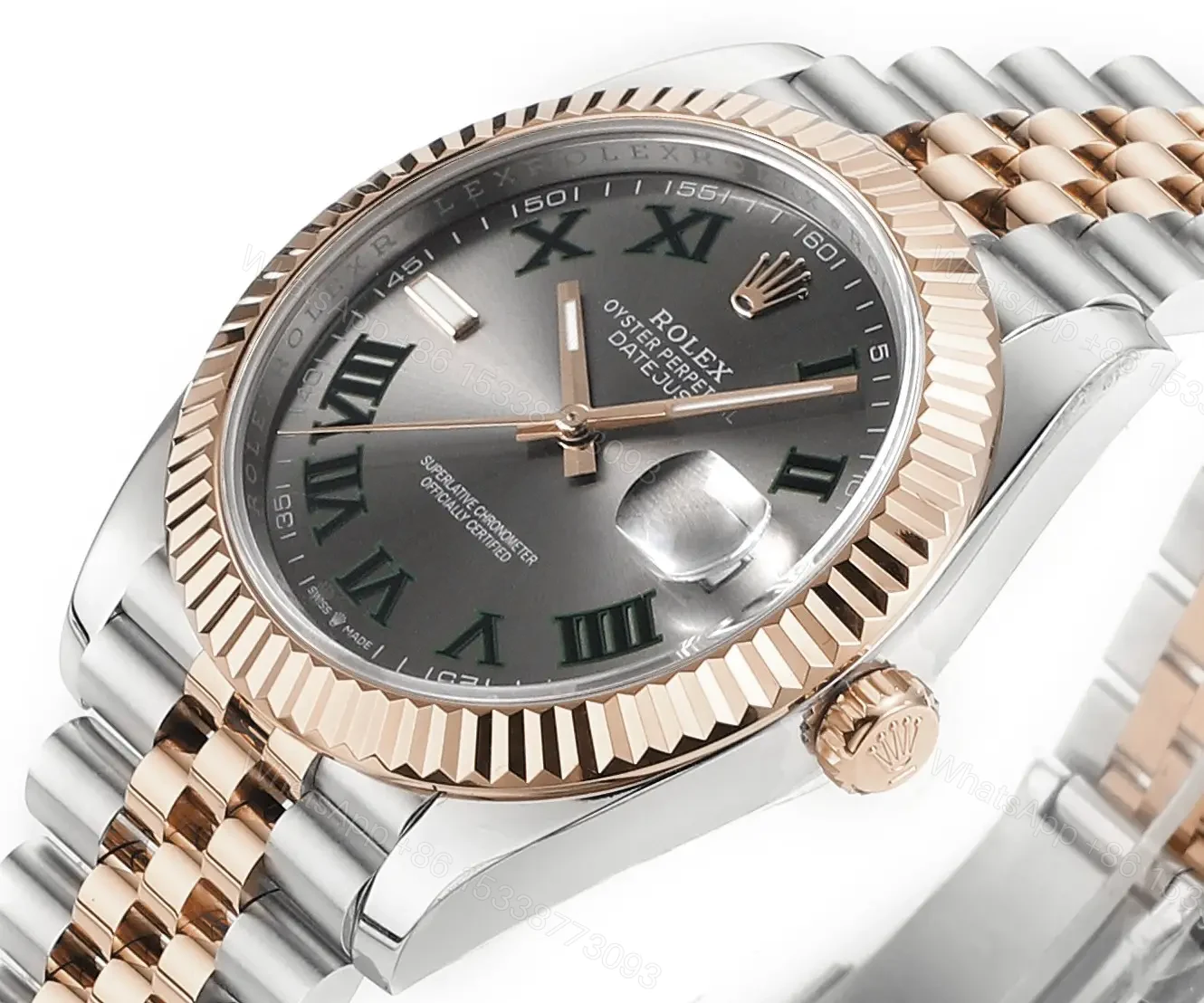 View 4 of Rolex Datejust 41 Everose Rolesor Fluted Jubilee Slate Roman Dial Watch 126331-0016