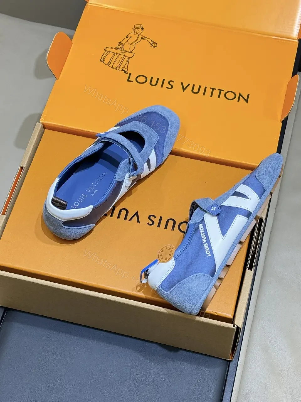 View 7 of Blue Suede High-Top Sneakers with Cushioned Comfort and Striking Straps
